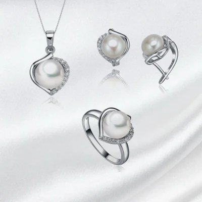 Ensemble de bijoux en perles d'argent à la mode avec serrure de boucle d'oreille
