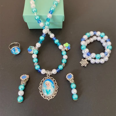 Bijoux fantaisie pour enfants, ensemble collier et bracelet de perles Disney