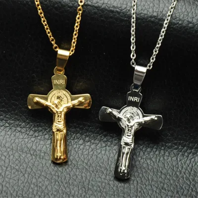 Pendentif croix en acier inoxydable pour hommes européens et américains, pendentif en acier titane, bijoux religieux, collier, porte-clés