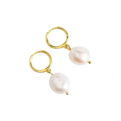 Bijoux en argent Sterling 925, boucles d'oreilles Huggie en perles irrégulières, pendantes, F218